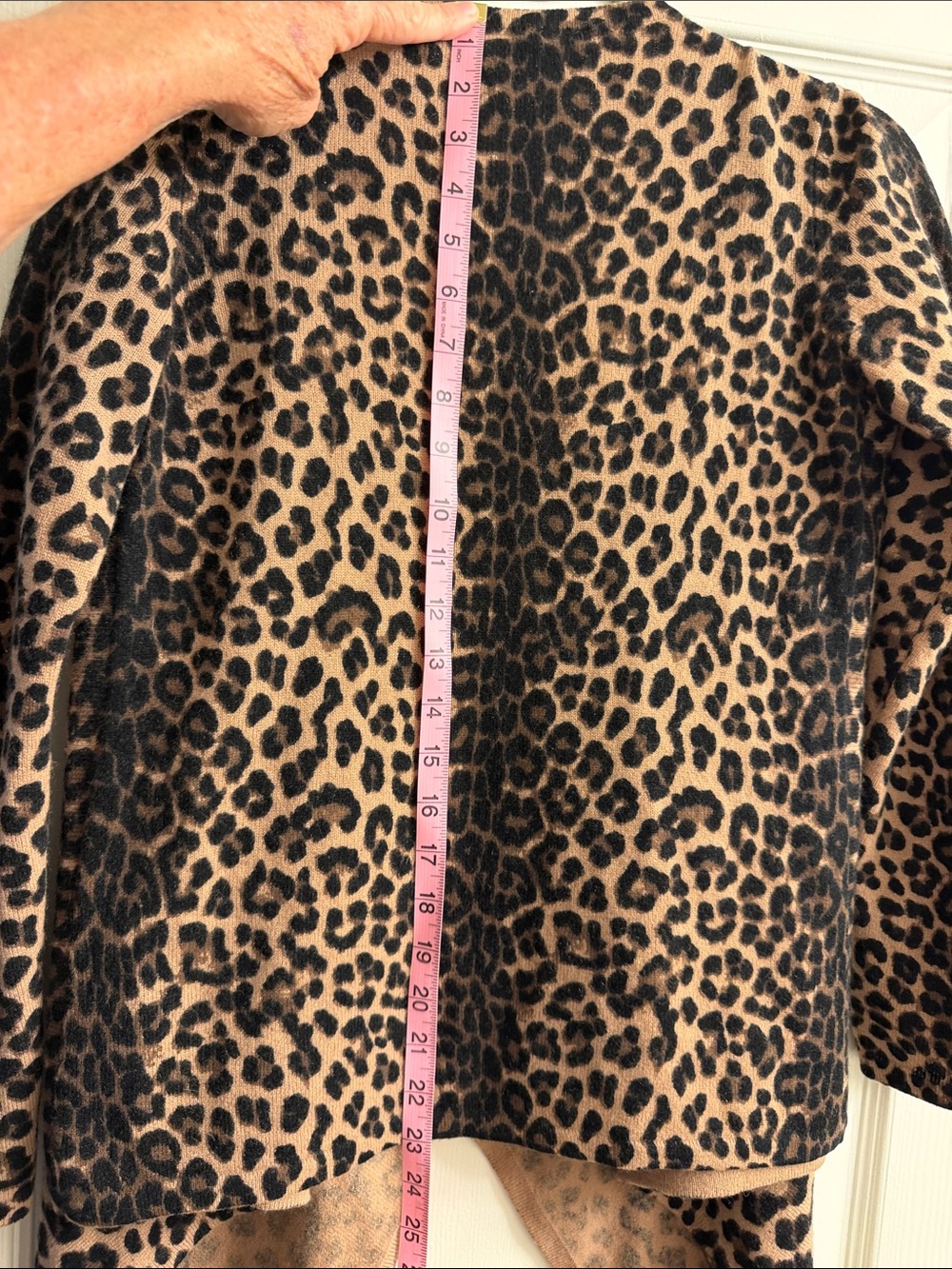 Saks Fifth Avenue 100% Cashmere Leopard Print Open-Front Cardigan Beige & Black - Picture 8 of 11